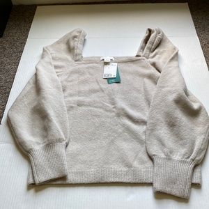 NWT H&M Conscious Tan Cream Sweater Square Neckline Junior XL